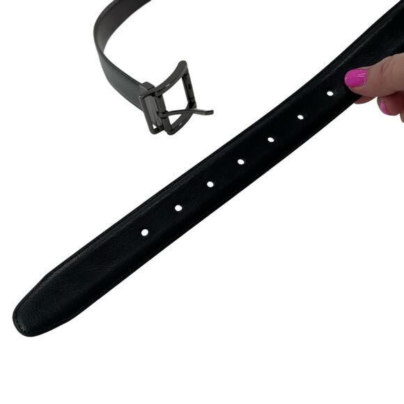 Genuine Leather Men's Black Brown Reversible Belt Dark Silver Hardware Size 52 - Picture 2 of 8